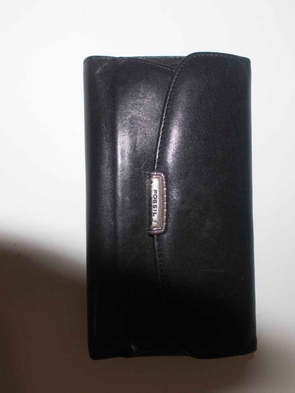 Fossil Black Flap Wallet with Metal Logo Plaque